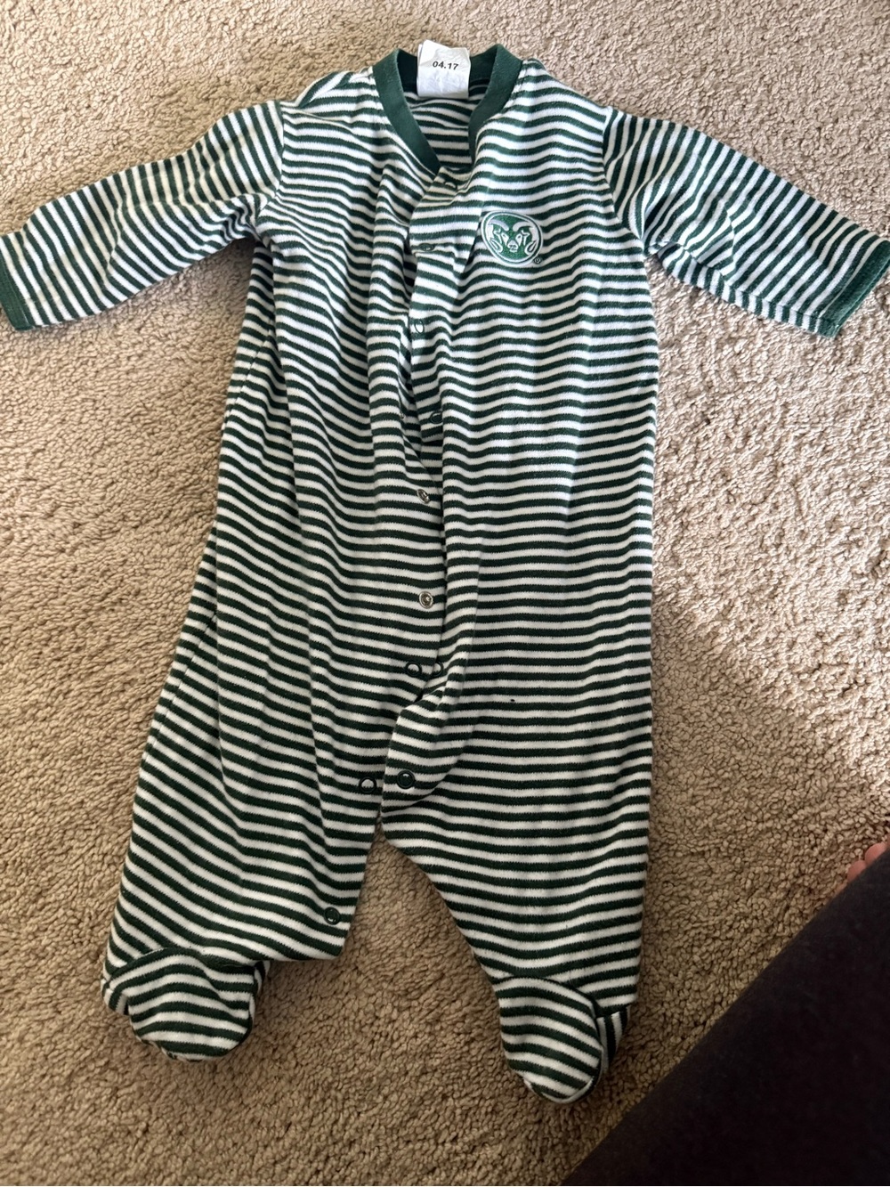 Colorado State Striped Green & White Baby One-Piece Footed Sleeper